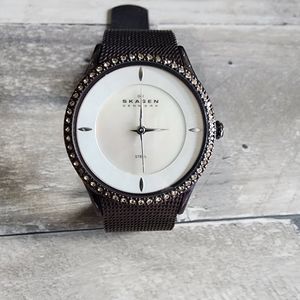 Skagen Denmark Watch Women's Rhinestone Brown Stainless Steel Swiss